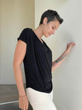 caraucci women's plant-based rayon jersey lightweight loose fit black top #color_black