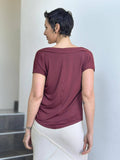 caraucci women's plant-based rayon jersey maroon lightweight loose fit top #color_wine