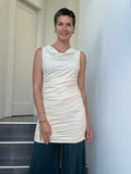 caraucci women's jersey cream tunic with ruched sides #color_cream