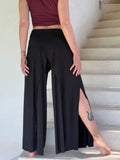 caraucci high waisted black wide leg high side slit pants #color_black