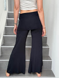 caraucci stretch jersey black skirt-over wide leg flow pants #color_black