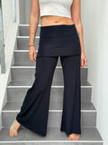 caraucci stretch jersey black skirt-over wide leg flow pants #color_black