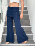 caraucci stretch jersey navy blue skirt-over wide leg flow pants #color_navy