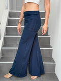 caraucci stretch jersey navy blue skirt-over wide leg flow pants #color_navy