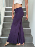 caraucci stretch jersey purple skirt-over wide leg flow pants #color_plum