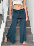 caraucci stretch jersey teal blue skirt-over wide leg flow pants #color_teal