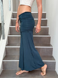 caraucci stretch jersey teal blue skirt-over wide leg flow pants #color_teal