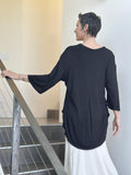 women's lightweight jersey black 3/4 sleeve v-neck kurta tunic #color_black