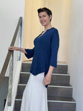 women's lightweight jersey navy blue 3/4 sleeve v-neck kurta tunic #color_navy