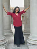 women's lightweight jersey red 3/4 sleeve v-neck kurta tunic #color_scarlet