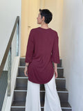 women's lightweight jersey maroon 3/4 sleeve v-neck kurta tunic #color_wine