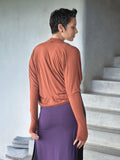 women's plant based rayon jersey loose fit burnt orange dolman sleeve shrug with thumbholes #color_copper