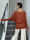 caraucci women's plant-based lightweight loose fit burnt orange long sleeve rayon jersey top with thumbholes #color_copper