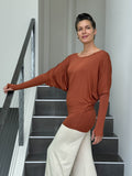 caraucci women's plant-based lightweight loose fit burnt orange long sleeve rayon jersey top with thumbholes #color_copper