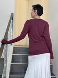 caraucci women's plant based rayon jersey lightweight long sleeve maroon top with thumbholes #color_wine