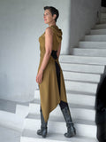 women's plant based rayon jersey one size adjustable hooded gold brass color wrap vest or top #color_brass