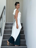 women's stretchy rayon jersey adjustable hooded white ninja wrap vest or top #color_off-white
