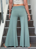 caraucci women's light green wide-leg flow pants with side slits #color_moss
