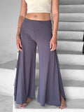 caraucci stretch jersey steel gray wide-leg side slit full-length flow pants #color_steel