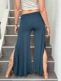 caraucci women's teal blue wide-leg flow pants with side slits #color_teal