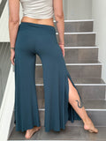 caraucci women's teal blue wide-leg flow pants with side slits #color_teal