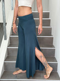 caraucci women's teal blue wide-leg flow pants with side slits #color_teal