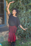 Flamenco Skirt- Red Black Vic w/Lace