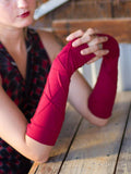 women's plant based rayon jersey stretchy red textured fingerless gloves #color_red