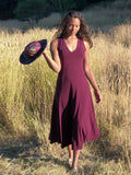 women's plant based rayon jersey stretchy purple v-neck midi dress with raised detailed stitching #color_jam