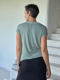caraucci women's plant-based rayon jersey sage green lightweight loose fit top #color_moss