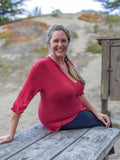 women's lightweight plant-based rayon jersey v-neck loose fit 3/4 sleeve scarlet red kurta tunic #color_scarlet