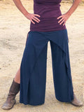 women's natural stretch rayon jersey wide leg side slit elastic waistband pants #color_navy