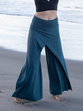 caraucci high waisted teal blue wide leg high side slit pants #color_teal
