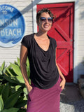 caraucci women's plant-based rayon jersey lightweight loose fit black top #color_black