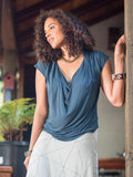 caraucci women's plant-based rayon jersey lightweight loose fit teal top #color_teal