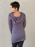 women's plant-based textured jersey long sleeve versatile cowl neck steel grey tunic with thumbholes #color_steel