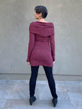 women's plant-based textured jersey long sleeve versatile cowl neck maroon tunic  #color_wine