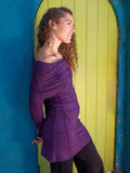 women's plant-based textured jersey long sleeve versatile cowl neck purple tunic with thumbholes #color_plum