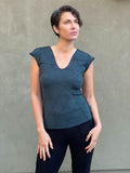 women's plant based rayon jersey stretchy textured cap sleeve teal blue v-neck t-shirt #color_teal