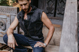 Sigil Vest - Black Washed Denim w/ Arrow Print