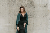 Long Cocoon Coat - Teal w/Trim