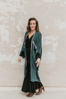 Long Cocoon Coat - Teal w/Trim – The Phoenix Rose