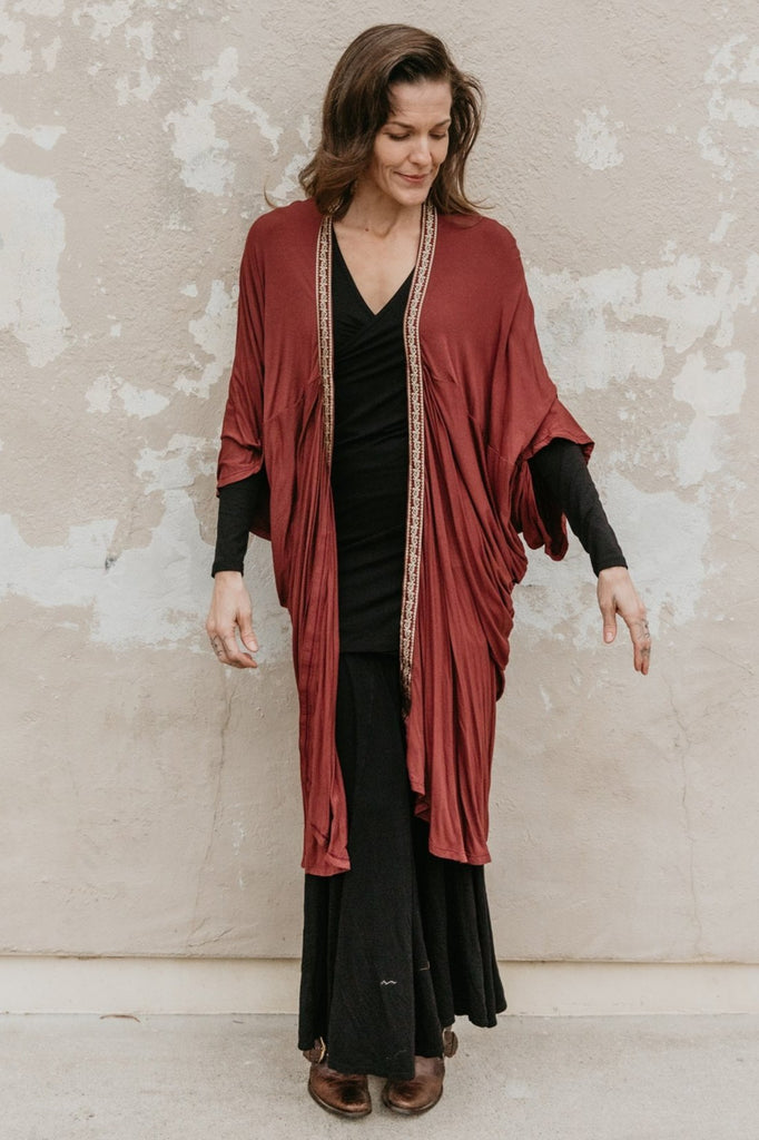 Long Cocoon Coat - Burgundy