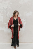 Long Cocoon Coat - Burgundy