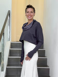 caraucci bamboo cotton fleece steel grey cropped cowl neck long sleeve shrug with thumbholes #color_steel