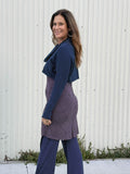 caraucci women's bamboo cotton fleece navy blue dolman cowl shrug with thumbholes #color_navy