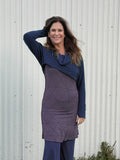 caraucci women's bamboo cotton fleece navy blue dolman cowl shrug with thumbholes #color_navy