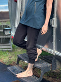women's bamboo spandex black jogger pants with two front pockets #color_black