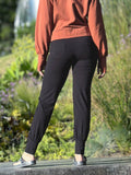 women's bamboo spandex black jogger pants with two front pockets #color_black