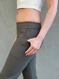 women's bamboo spandex forest green jogger pants with two front pockets #color_forest